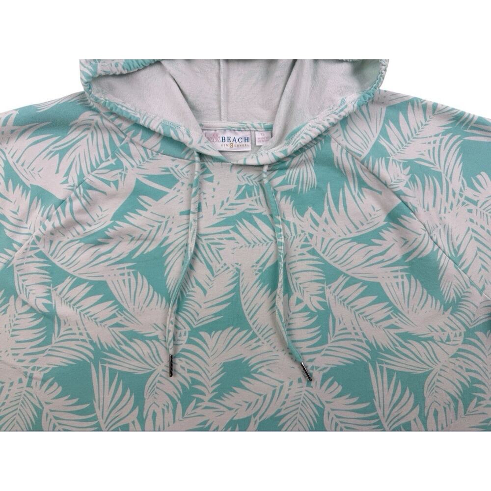 Belle Beach by Kim Gravel French Terry Short Sleeve Hoodie Light Aqua Palm XL - Picture 5 of 12